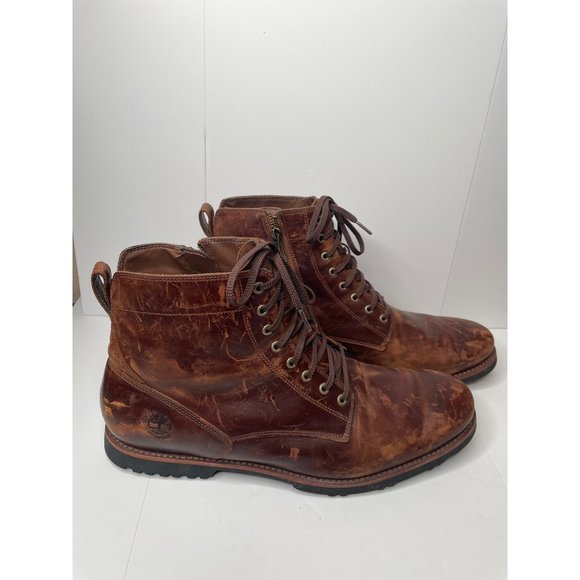 Timberland men's boot mirrorfit system ankle boot lace up side zip brown leather - Picture 4 of 9